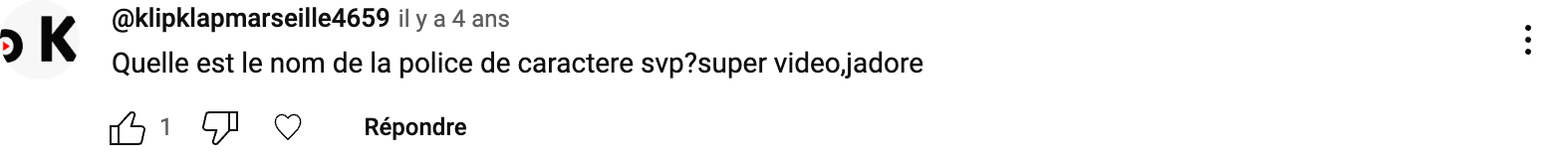 another YouTube comment asking for the font